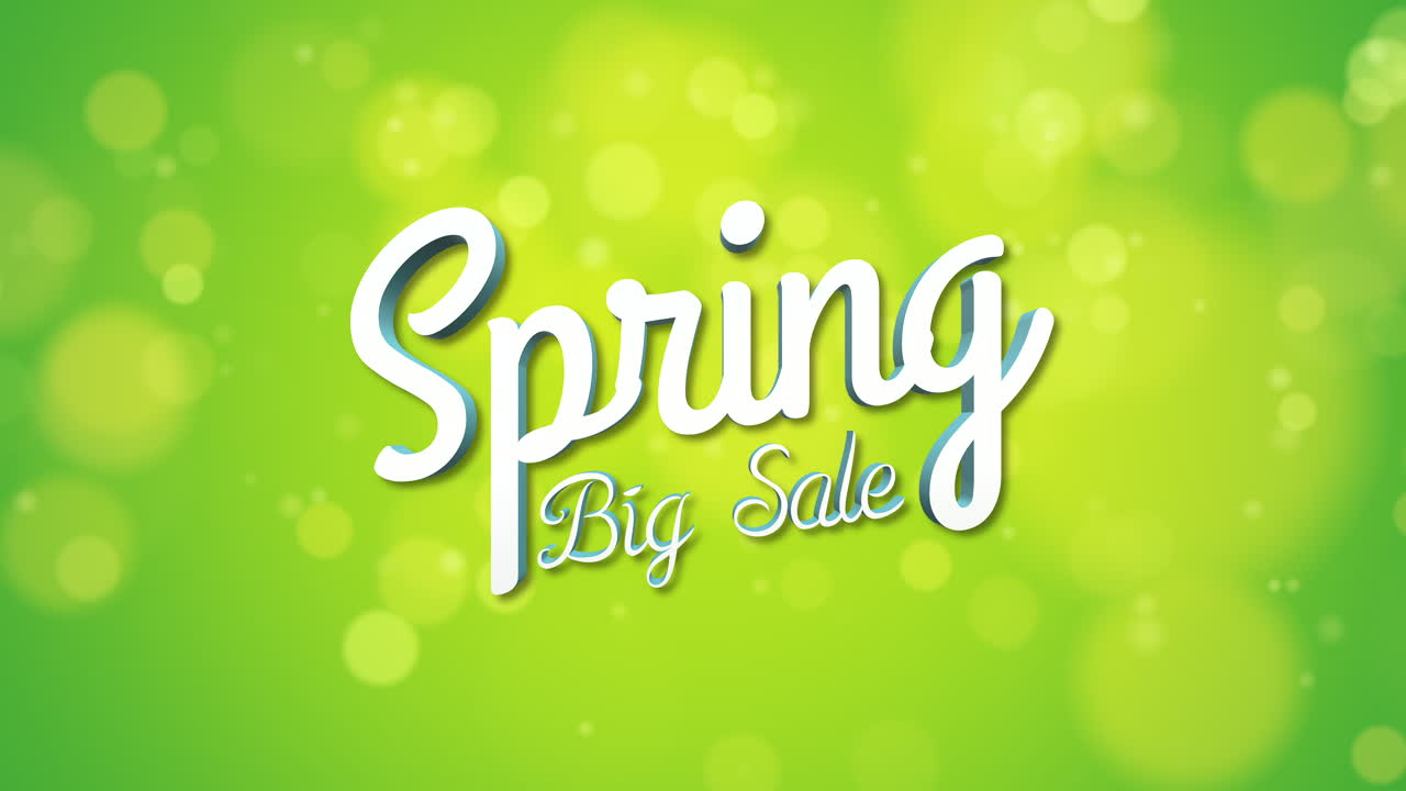 Spring Big Sale with flying confetti on green gradient