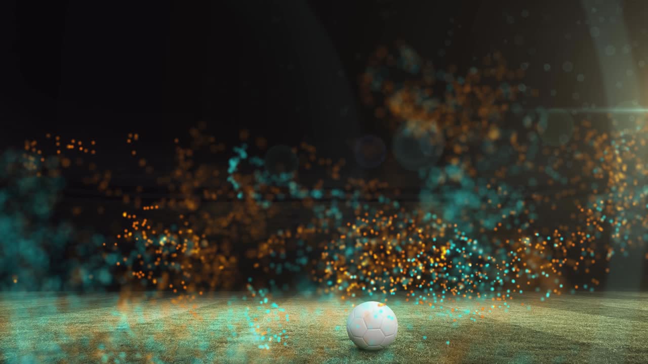 animazione di particelle colorate che si muovono sopra il calcio sul campo