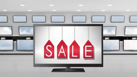 televisor de pantalla plana con etiqueta de venta
