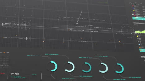 Business-stock-market,-trading,-info-graphic-with-animated-graphs,-charts-and-data-numbers-insight-analysis-to-be-shown-on-monitor-display-screen-for-business-meeting-mock-up-theme