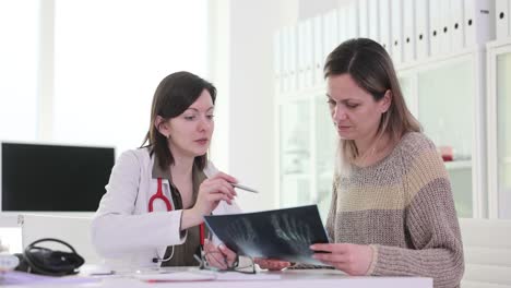 doctor and patient discussing x-ray results in a medical office
