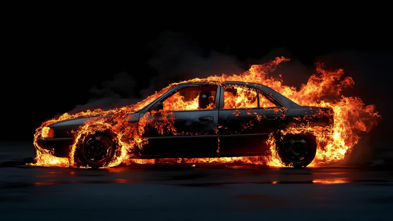 Burning Car at Night