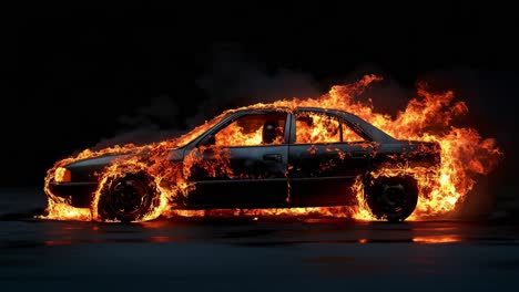 burning car at night