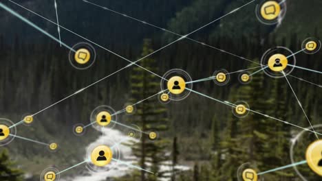 Animation-of-network-of-connections-with-people-icons-over-landscape