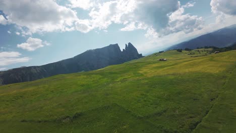 Aerial view of mountain landscape in the Dolomites, Italy on a sunny day
