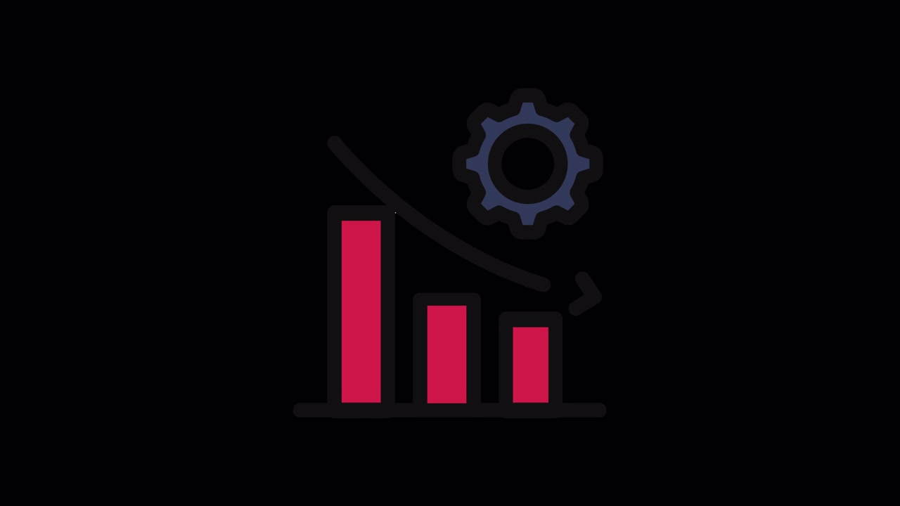 Animated Icon of Declining Bar Chart and Rotating Gear