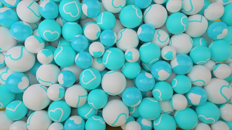 Abstract Background of Turquoise and White Balls with Hearts