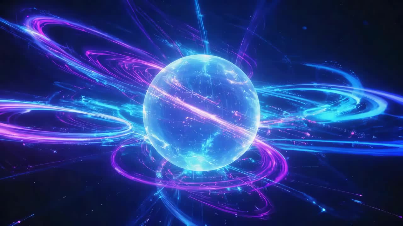 Abstract Glowing Energy Sphere with Swirling Neon Light Trails