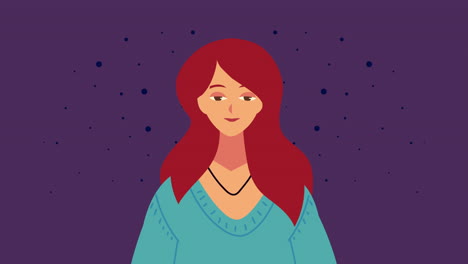 young pondering woman with red hair character