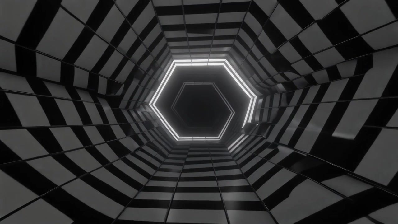 Abstract Hexagonal Tunnel with Glowing White Lights