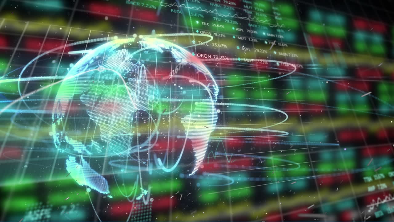 animación del globo y procesamiento de datos financieros