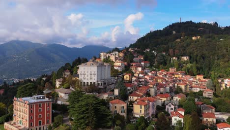 AERIAL---Zoom-Out-of-Brunate,-Lake-Como