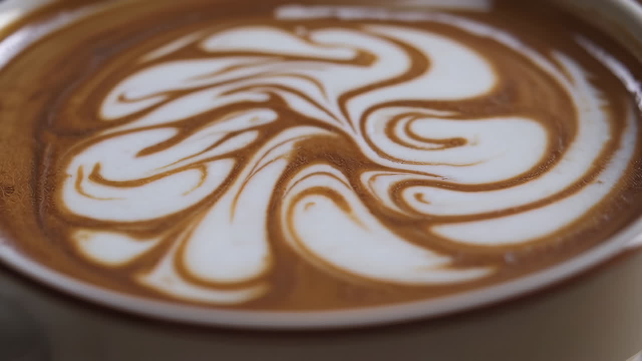 Close-up of Coffee with Swirling Latte Art