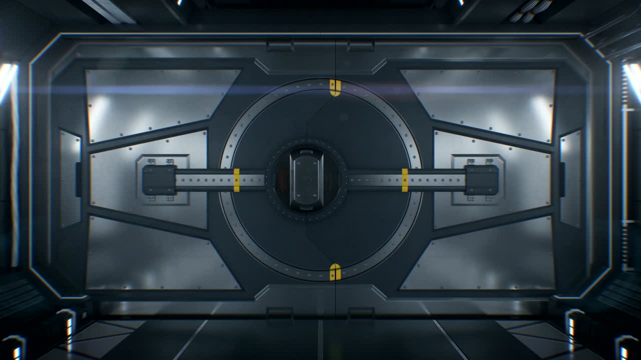 외부 공간으로 열리는 아름다운 우주 게이트, 초록색 화면의 미래의 3d 애니메이션, 알파 마스크를 가진 우주선에서 추상적인 게이트웨이, 미래의 기술 개념.