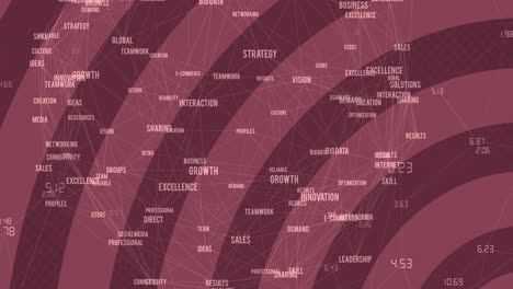 animation of business text with network of connections with red stripes in background