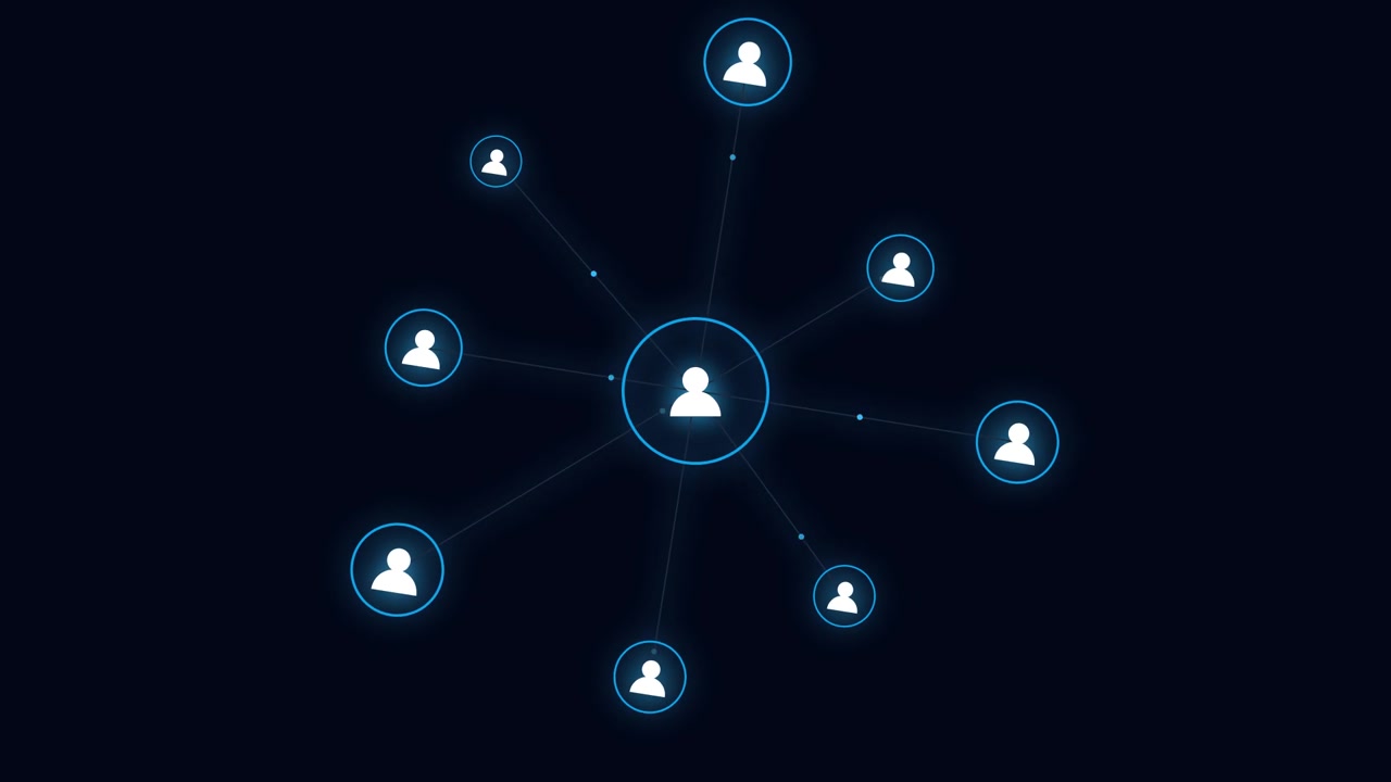 Connessione di rete digitale con icona utente centrale