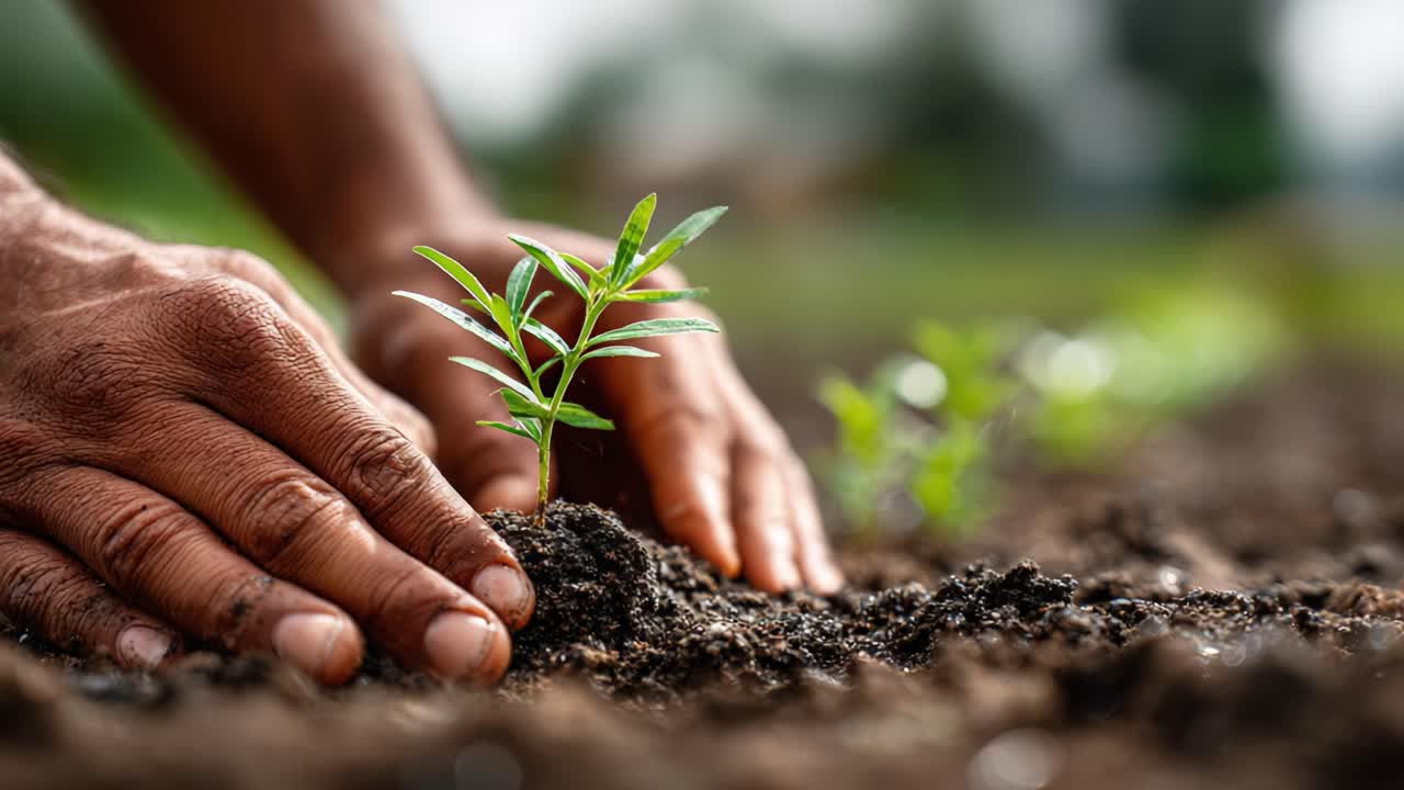 Close-Up of Hands Gently Planting a Young Seedling in Rich Soil, Symbolizing New Beginnings and the Importance of Nurturing Nature for a Sustainable Future