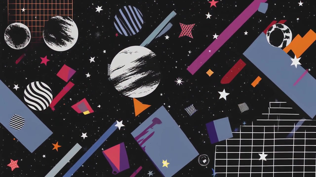 Abstract Space Background with Geometric Shapes and Glitch Effects