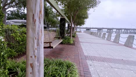 serene riverwalk with bridge and lush greenery