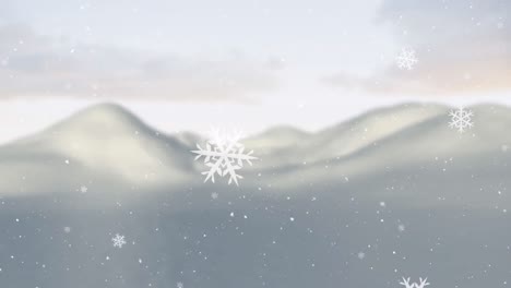 Animation-of-snow-falling-over-christmas-winter-scenery-background