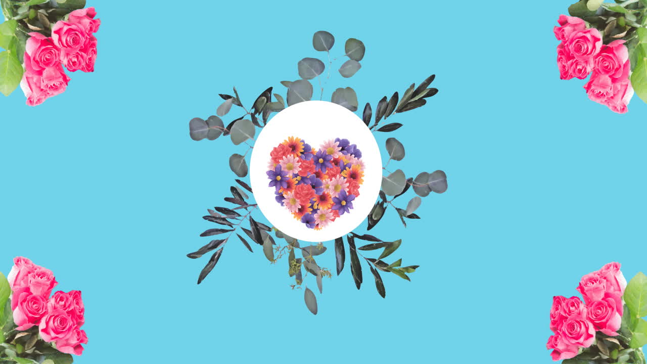 파란색 배경에 최면 운동으로 움직이는 꽃 위에 거대한 판매 텍스트의 애니메이션