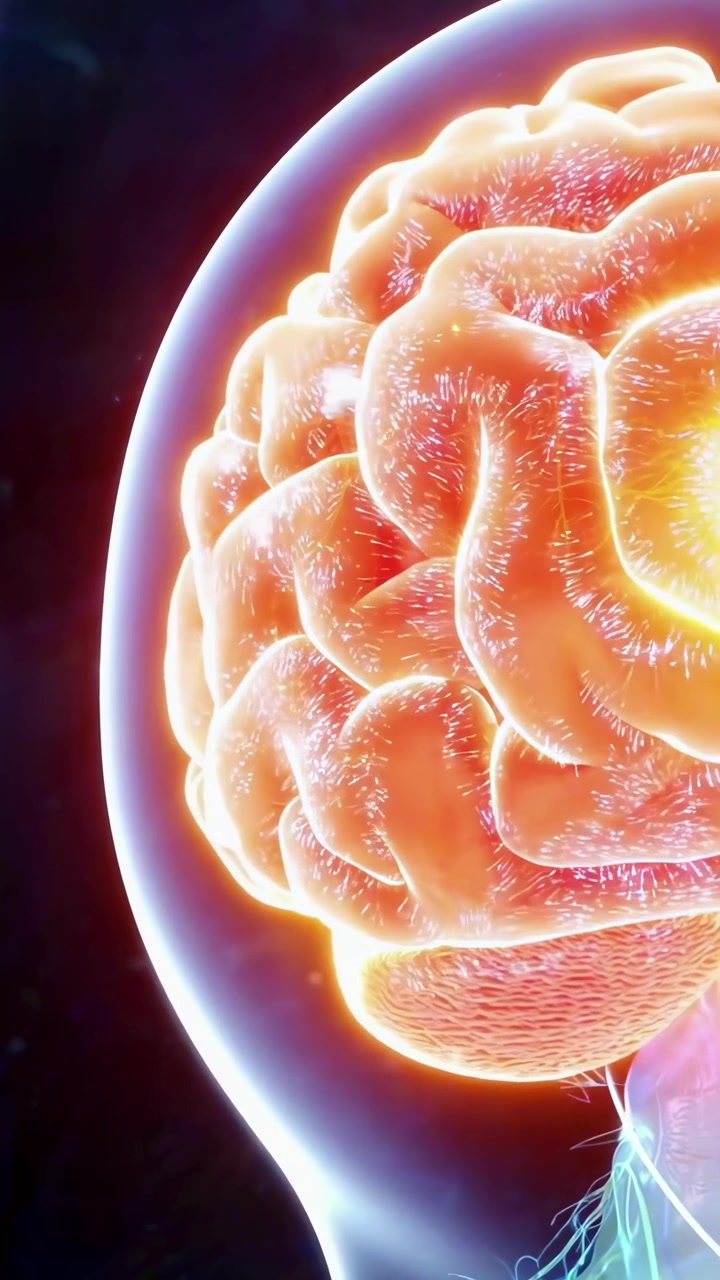 Cervello umano luminoso e rete neurale con impulsi elettrici