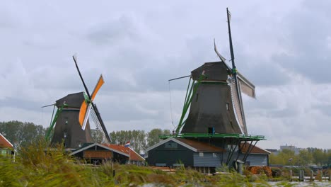 spinning dutch windmills near amsterdam, netherlands. timelapse