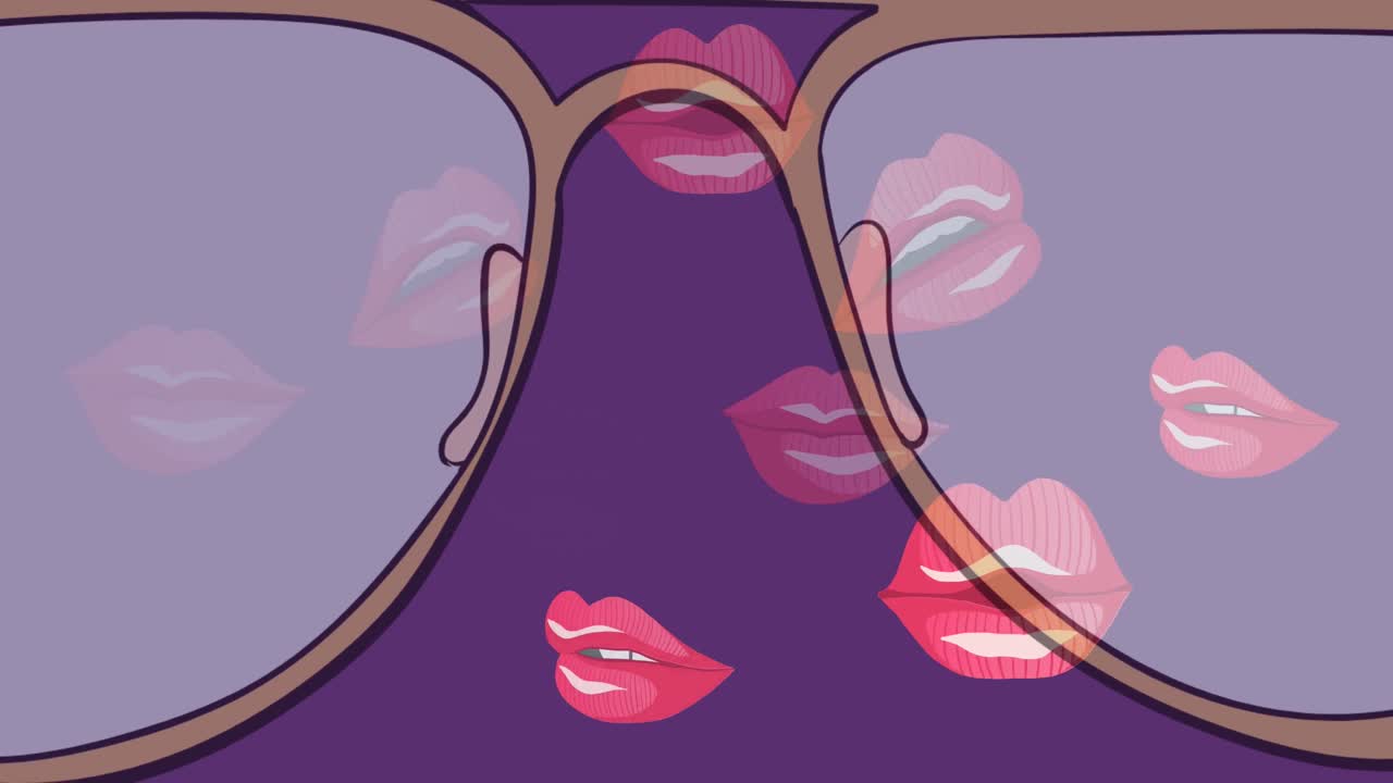 animación de gafas y labios sobre un fondo púrpura