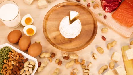 variety of protein foods arranged on a table