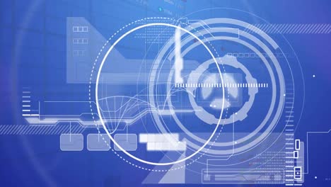 Animation-of-data-processing-with-scope-scanning-over-dna-strand-on-blue-background