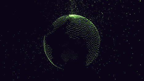 3d rendered sphere with green network floating in dark space