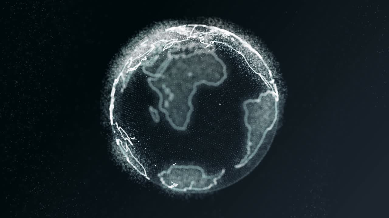 추상적인 회전하는 디지털 세계: 입자 루프 4k 애니메이션 알파 마스크