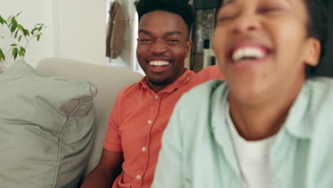 happy gaming, laughing or couple with digital