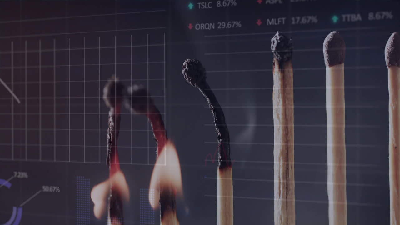 켜진 매치를 통해 금융 데이터 처리의 애니메이션