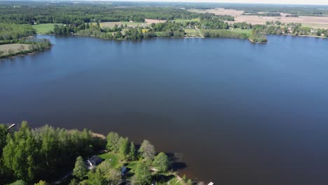 Aerial-flyover-Lake-Tuusula-rural-lakeside-community-at-Kerava-Finland