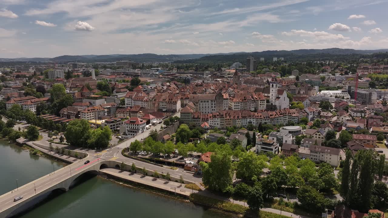 historic rooftops of aarau with river and skyline in aargau switzerland