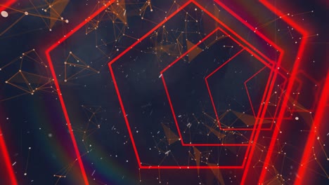 Animation-of-red-neon-geometrical-shapes-over-network-of-connections