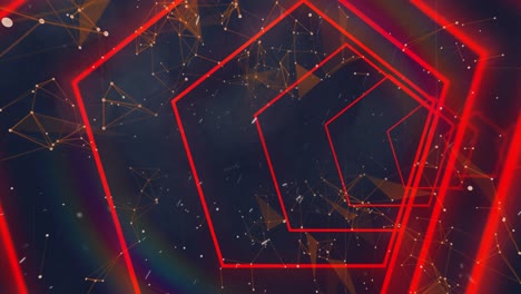 animación de formas geométricas de neón rojo sobre una red de conexiones