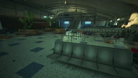 exploring the remnants of an abandoned airport terminal filled with debris