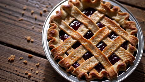 delicious homemade cherry pie on a rustic wooden table