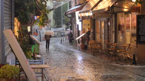 rainy street scene in istanbul's old town