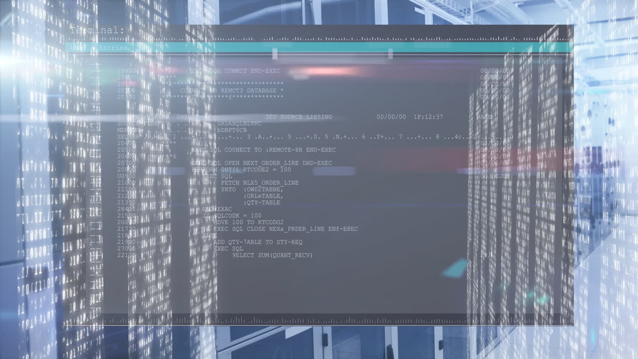 animacja przetwarzania danych na serwerach komputerowych