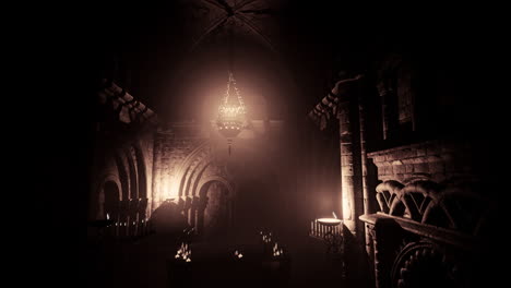 dark and mysterious interior of a gothic church