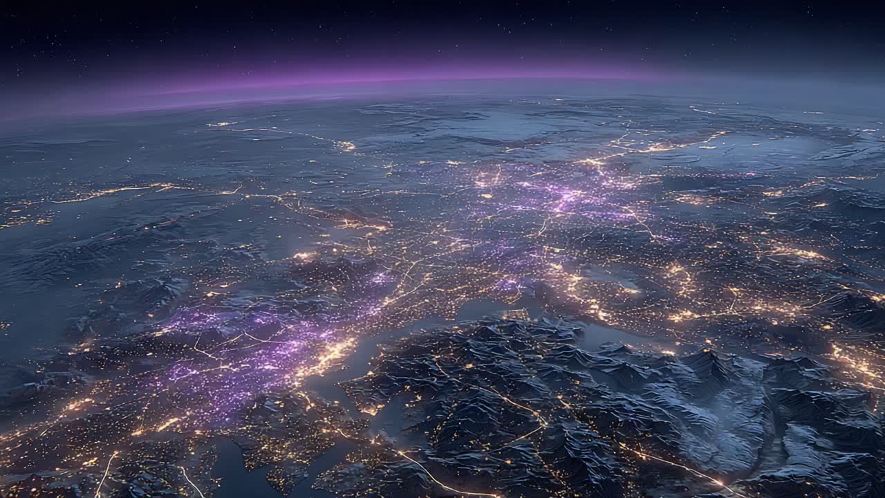 A Stunning Aerial View of Urban Lights at Night Showcasing the Vibrancy and Connectivity of Cities Against the Backdrop of Earth's Breathtaking Atmosphere