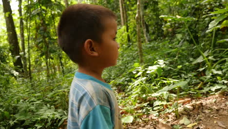 young boy in a tropical forest