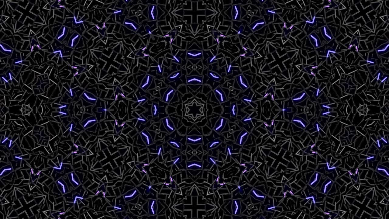 Looped abstract symmetrical background, 3d elements light up like bulbs with multicolor neon light. Bg for show or events, exhibitions, festivals or concerts, music videos, VJ loop for night clubs.