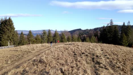 family on the field with dry grass in romania on a sunny day in autumn
