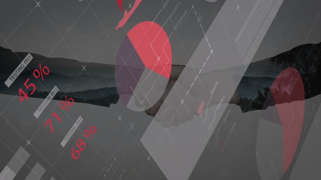 통계의 애니메이션과 데이터 처리가 사업가의 손짓을 통해