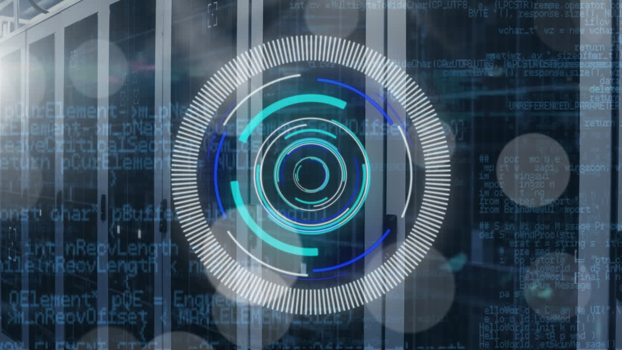 animación del escaneo del alcance y el procesamiento de datos a través de servidores informáticos