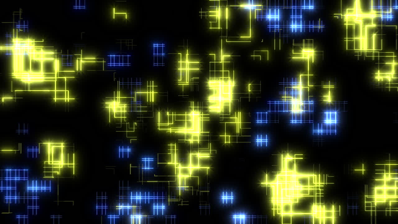 A captivating image of a grid pattern composed of glowing blue and yellow squares set against a dark backdrop, creating a mesmerizing visual effect
